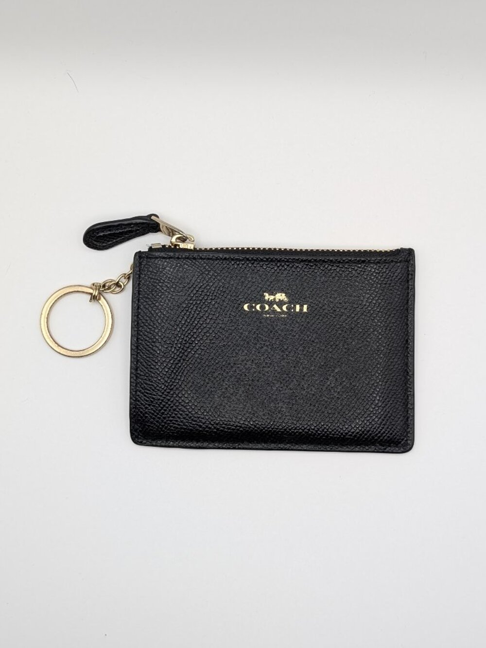 Coach Black Leather Zip Card Case Keyring